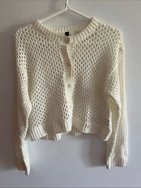 H&M Ivory Open-Weave Button Cardigan